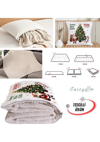 Happy New Year Nakışlı Punch Efekt Baskılı Tv Battaniyesi Olabilen Dekoratif Yastık Battaniye fiyatları