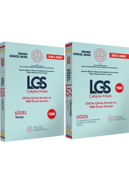 2026 8.sınıf Lgs Meb Örnek Soruları Sözel Çalışma 2li Kitap Seti Renkli Baskı A4 Ebat Güncel