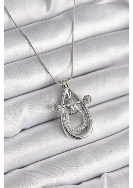 Bfs 316L Çelik Gümüş Renk Zirkon Taşlı Damla Model Kadın Kolye