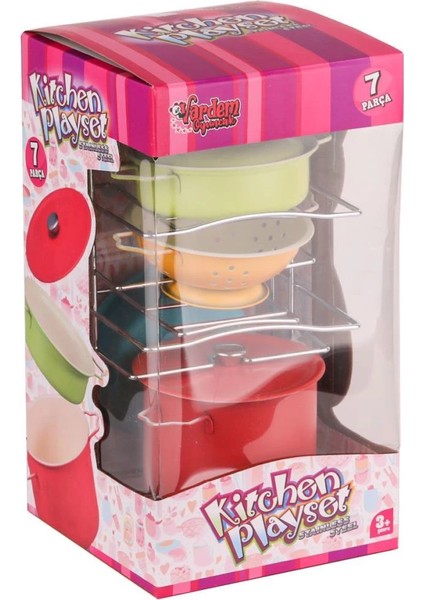 Bfs ATF-683G-5 Renkli Raflı Emaye Tencere Tava seti 7 Parça -Vardem Oyuncak fırsatları