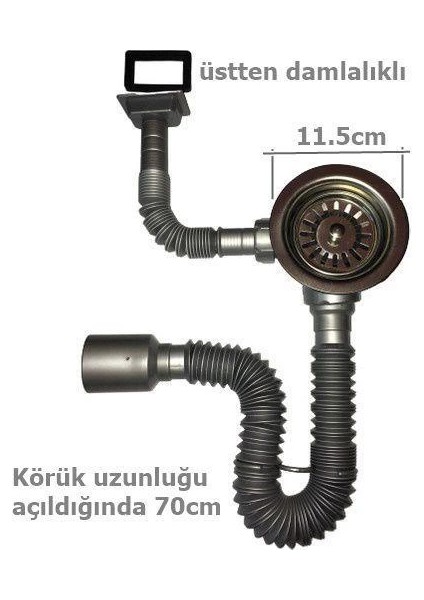 Çöpmak Kapalı Taşmalı Körüklü Evye Sifonu 50 mm modelleri