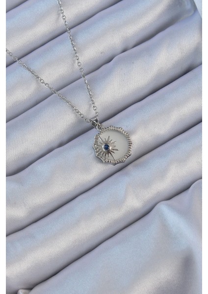 Bfs 316L Çelik Gümüş Renk Zirkon Taşlı Mineli Kutup Yıldızı Kolye