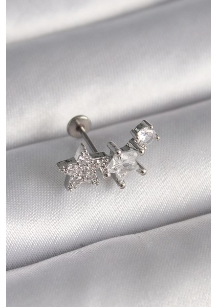 Bfs 316L Çelik Gümüş Renk Zirkon Taşlı Yıldız Model Tragus Piercing