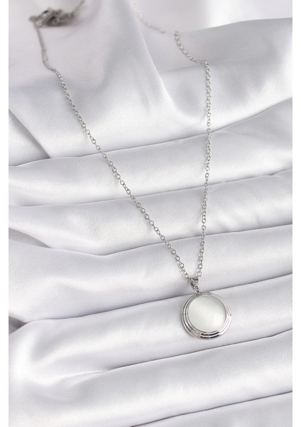 Bfs 316L Çelik Gümüş Renk Beyaz Sedefli Daire Model Kadın Kolye fiyatları