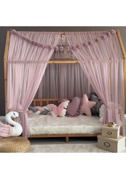 Pastel Pembe Çift Perdeli Montessori Yatak Cibinliği fiyatları