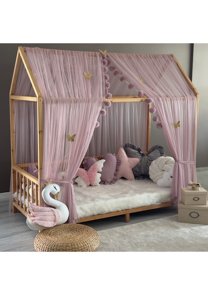 Pastel Pembe Çift Perdeli Montessori Yatak Cibinliği indirimleri