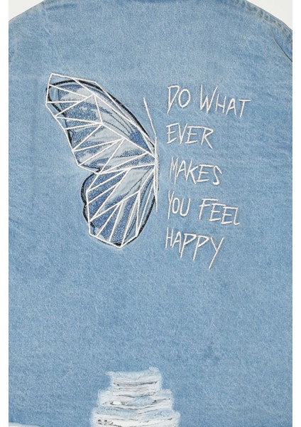 Kız Çocuk Yırtıklı Sırt Kelebek Nakışlı 7 - 12 Yaş Trend Kot Ceket - 2099 indirimleri