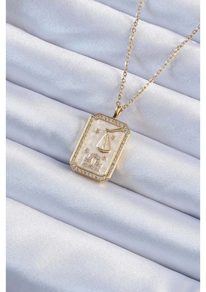 Bfs 316L Çelik Zincir Altın Renk Zirkon Taşlı Çerçeveli Tarot Kolye