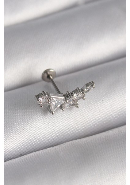 Bfs 316L Çelik Gümüş Renk Zirkon Taşlı Tragus Piercing