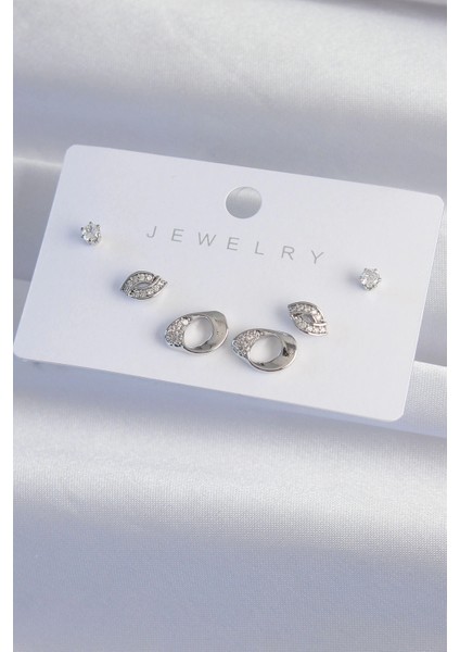 Bfs Pirinç Gümüş Renk Zirkon Taşlı Yaprak Model Küpe Seti fiyatları