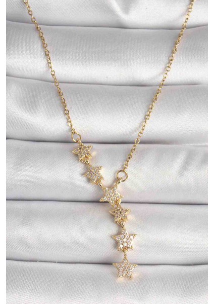 316L Çelik Gold Renk Zincir Zirkon Taşlı Yıldız Model Kadın Kolye