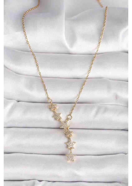 316L Çelik Gold Renk Zincir Zirkon Taşlı Yıldız Model Kadın Kolye fiyatları