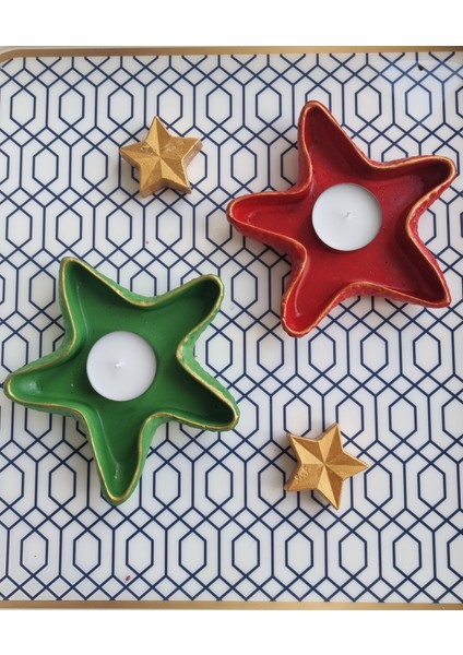 2 Li Yıldız Mumluk &sunum Tabağı