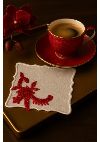 El Emeği Premium Kahve Sunum Altlığı – Nakışlı Şık Sunumluk,yılbaşı Hediyelik Özel Ürün