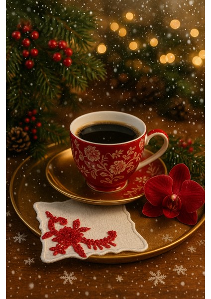 El Emeği Premium Kahve Sunum Altlığı – Nakışlı Şık Sunumluk,yılbaşı Hediyelik Özel Ürün fiyatları