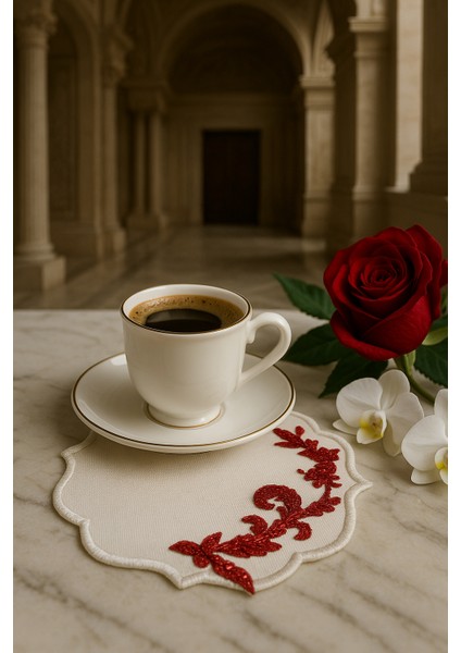 El Emeği Premium Kahve Sunum Altlığı – Nakışlı Şık Sunumluk,yılbaşı Hediyelik Özel Ürün