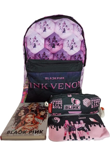 Yılbaşı Hediye Seti Black Pink Sırt Çantası, Defter, Kalemlik, Bez Cüzdan