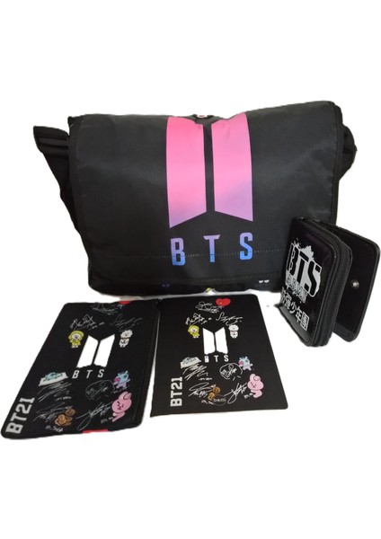 Yılbaşı Özel Hediye Seti Bts Baskılı Postacı Çantası, Defter, Cüzdan, Bez Kalemlik fiyatları