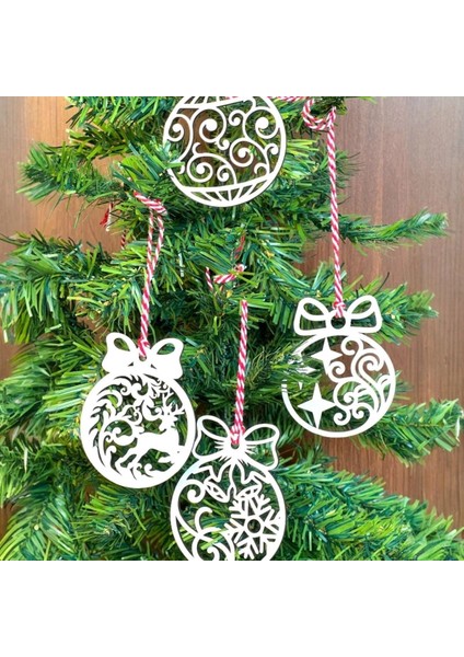 10 Parça Kırmızı Beyaz Ipli Fiyonk Model Ahşap Yılbaşı Ağaç Süsü modelleri