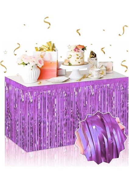 Bfs Kendinden Yapışkanlı Mor Metalize Püsküllü Masa Eteği – 75 x 275 cm Parti Süslemesi