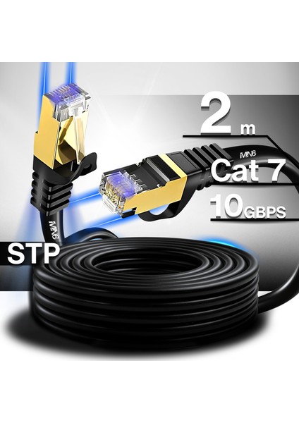 M109F Cat7 Kablo 2 Metre/Bakır Tel-10gbps-50 Mikron Altın Kaplama/STP/2 Metre Cat7 Ethernet Kablosu