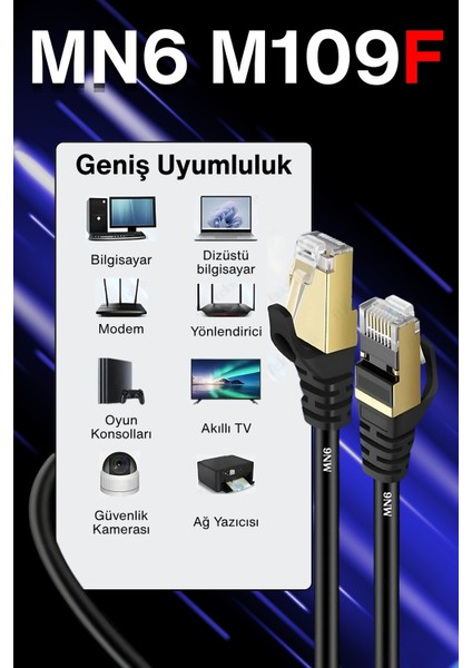 M109F Cat7 Kablo 2 Metre/Bakır Tel-10gbps-50 Mikron Altın Kaplama/STP/2 Metre Cat7 Ethernet Kablosu fırsatları