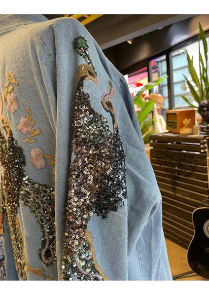 Kadın Kuşlu Taş Işlemeli Nakışlı Uzun Kollu Pamuk Kimono modelleri