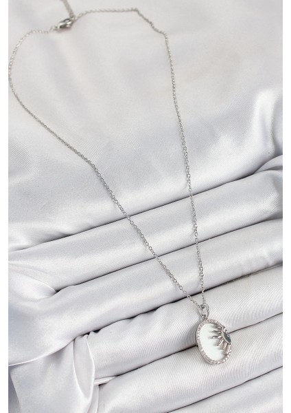 Bfs 316L Çelik Zirkon Taşlı Yarım Güneş Model Gümüş Renk Kadın Kolye fiyatları