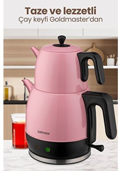 Pembe Çay Makinesi ve Su Isıtıcısı 2 Litre Kapasite Paslanmaz Çelik ve Plastik Malzemeden