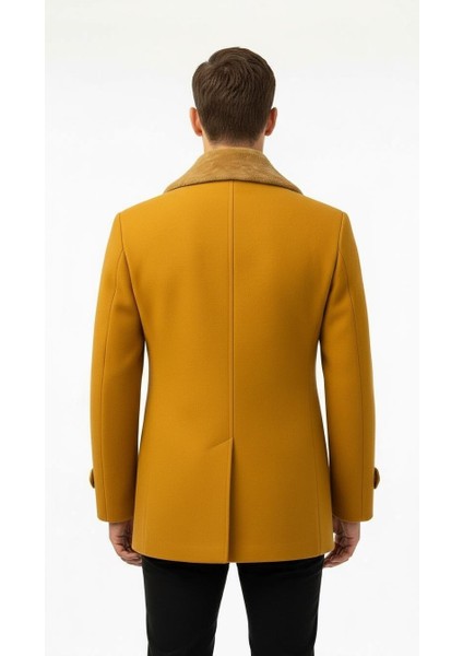 Erkek Kürklü Yaka Kaşe Kaban – Slim Fit Çift Düğmeli Kışlık Mont fırsatları