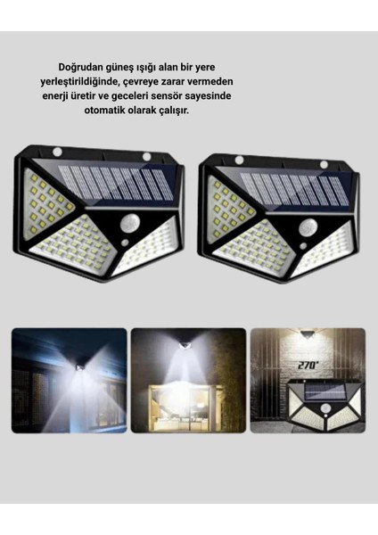 Bfs Solar Bahçe Lambası 100 LED Hareket Sensörlü Güneş Enerjili Aydınlatma fırsatları