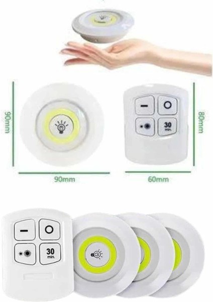 Bfs Yapışkanlı 3'lü Spot LED Işık Lamba Montajsız Pilli Uzaktan Kumandalı indirimleri