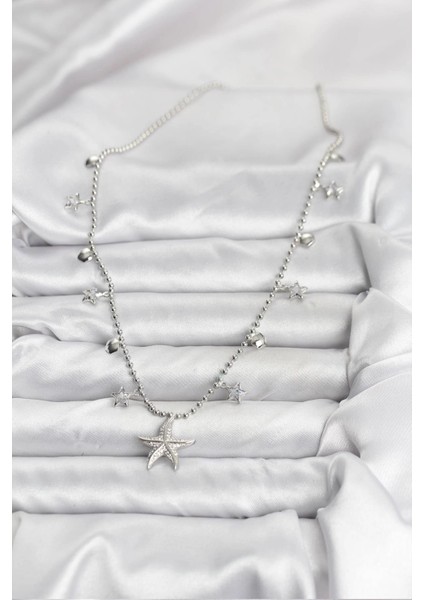 Bfs Pirinç Gümüş Renk Zirkon Taşlı Deniz Yıldızı Model Kadın Kolye fiyatları