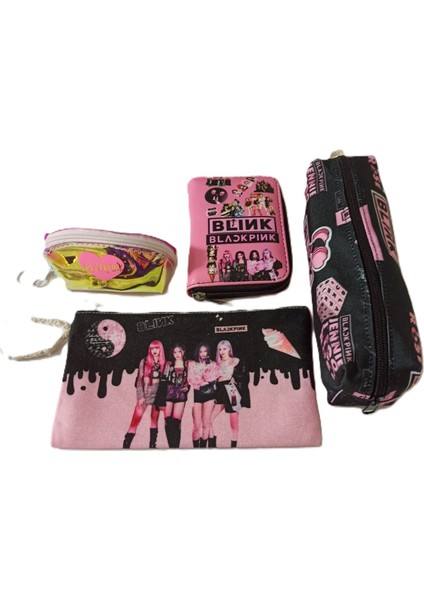 Yıbaşı Özel Hediye Seti Black Pink Kalemlik, Para Cüzdanı, Bez Kalemli, Bozuk Para Cüzdanı