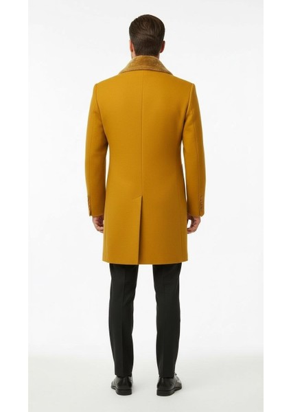 Erkek Uzun Kaşe Kaban – Çıkartılabilir Kürk Yaka, Astarlı ve Cepli Slim Fit Mont fırsatları