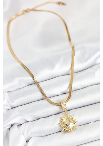 Bfs 316L Çelik Zirkon Taşlı Güneş Model Gold Renk Kadın Kolye fiyatları