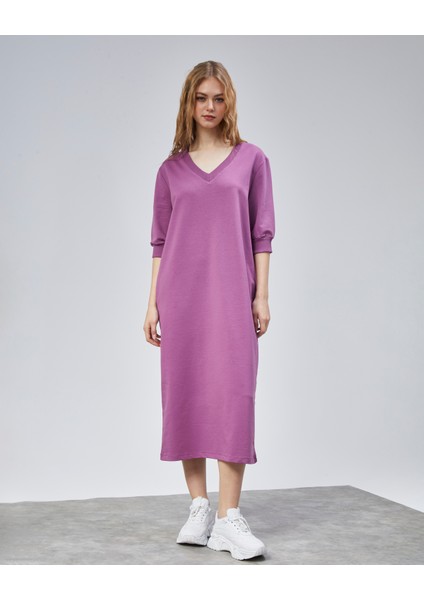 Kadın V Yaka Truvakar Kol Oversize Elbise