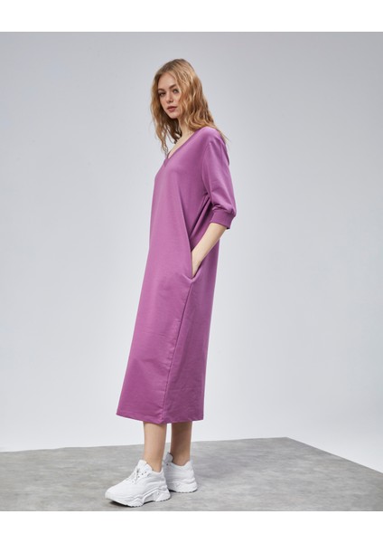 Kadın V Yaka Truvakar Kol Oversize Elbise fırsatları