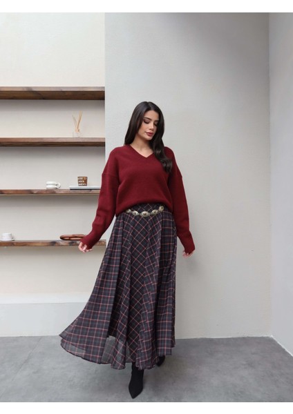 Şifon Ekose Desen Kloş Etek fiyatları