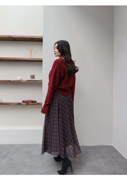 Şifon Ekose Desen Kloş Etek modelleri