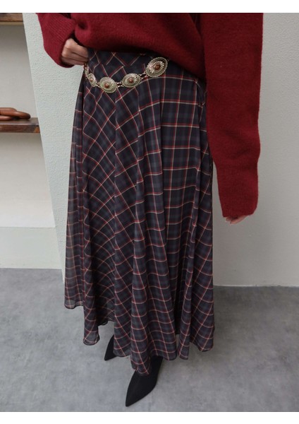 Şifon Ekose Desen Kloş Etek fırsatları