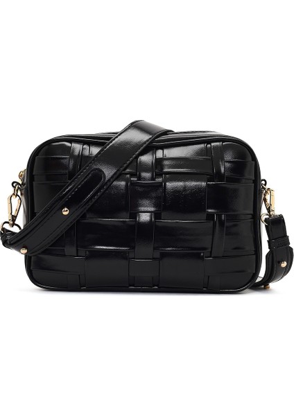 Kadın Siyah Uzun Askılı Örgülü Çapraz Çanta 25WBD274229