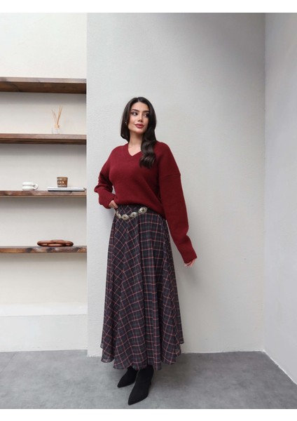 Şifon Ekose Desen Kloş Etek indirimleri