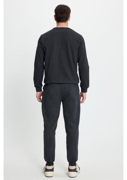 Erkek Relax Fit Pamuklu 2 Iplik Yumuşak Dokulu Bisiklet Yaka Antrasit Eşofman Takımı