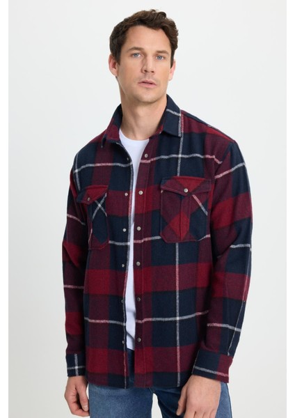 Erkek Relax Fit Rahat Kesim Oduncu Çift Cep Düğmeli Kareli Kışlık Gömlek