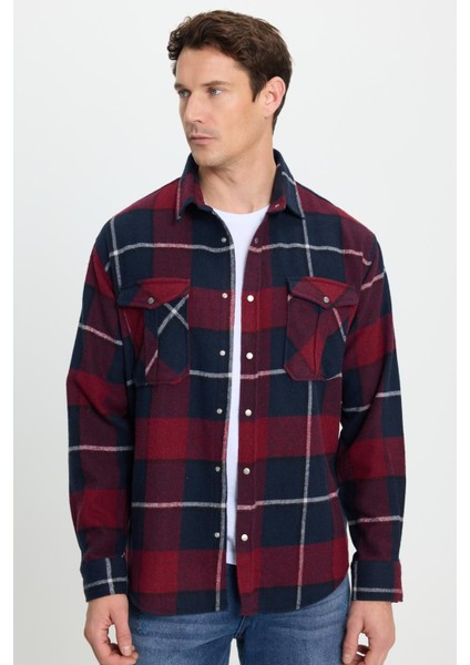 Erkek Relax Fit Rahat Kesim Oduncu Çift Cep Düğmeli Kareli Kışlık Gömlek indirimleri