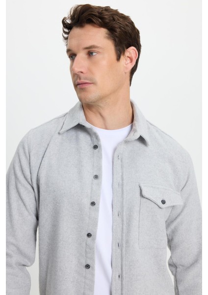 Erkek Slim Fit Tek Cep Kapaklı Düz Oduncu Spor Gri Gömlek fiyatları
