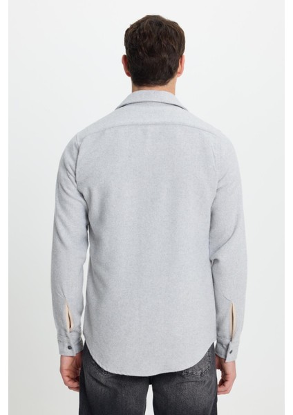 Erkek Slim Fit Tek Cep Kapaklı Düz Oduncu Spor Gri Gömlek