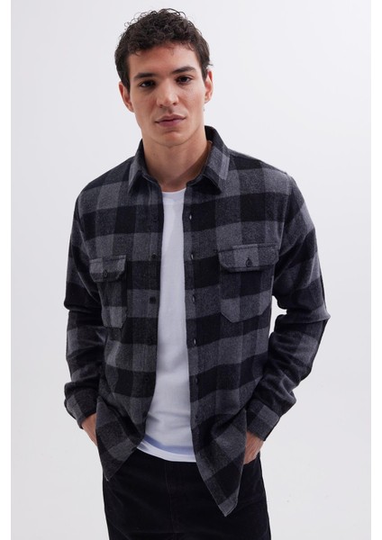 Erkek Slim Fit Dar Kesim Uzun Kollu Kapaklı Çift Cepli Kareli Kışlık Oduncu Gömlek fiyatları