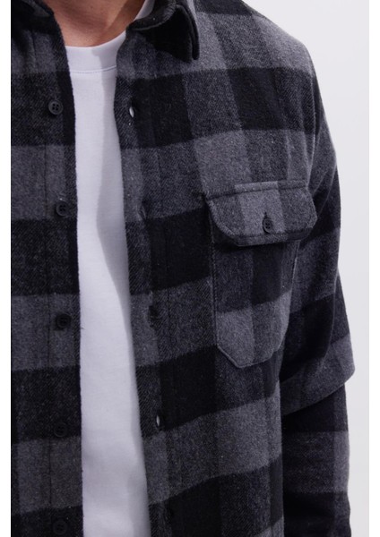 Erkek Slim Fit Dar Kesim Uzun Kollu Kapaklı Çift Cepli Kareli Kışlık Oduncu Gömlek modelleri